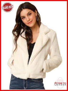 Women's Cropped Faux Fur Jacket Lapel Long Sleeve Winter Wedding Outfit